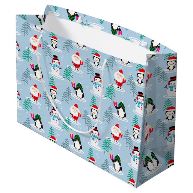 Weihnachtsbäume, Weihnachtsmann, Schneemänner und  Große Geschenktüte (Rückseite Schrägansicht)