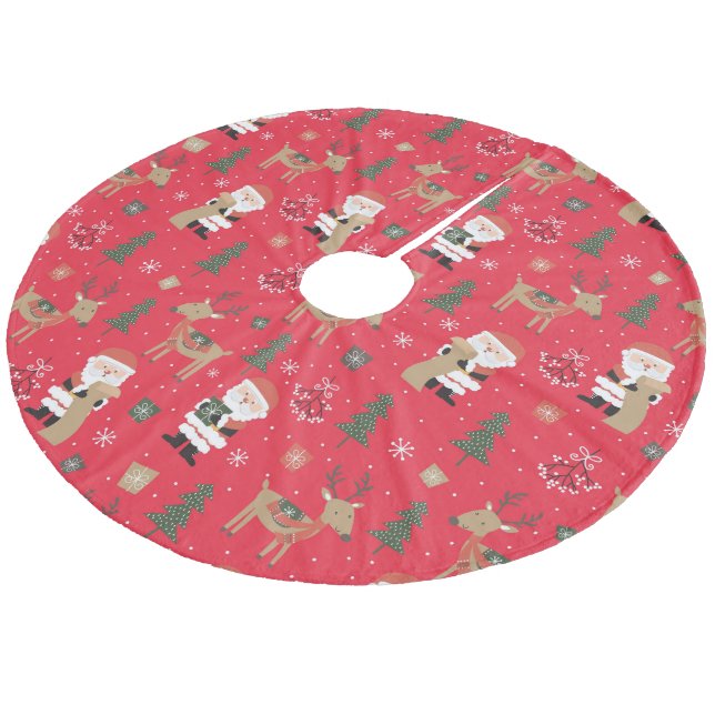 Weihnachtsbäume, Weihnachtsmann und Rudolph Fleece Weihnachtsbaumdecke (Schrägansicht)