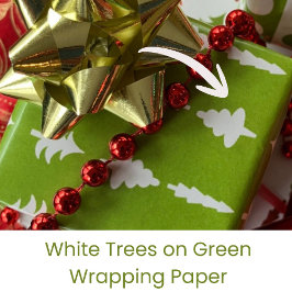 Weihnachtsbäume Weiß auf Grün Geschenkpapier