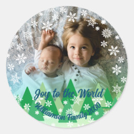 Weihnachtsbäume Weiße Schneeflocken Freude an der  Runder Aufkleber
