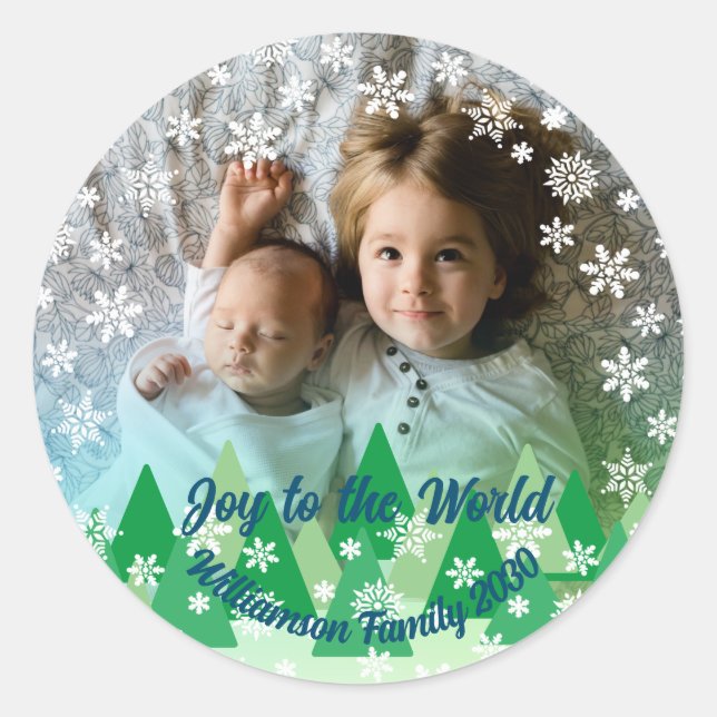 Weihnachtsbäume Weiße Schneeflocken Freude an der  Runder Aufkleber (Vorderseite)