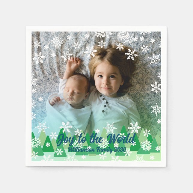 Weihnachtsbäume Weiße Schneeflocken Freude an der  Serviette (Vorderseite)