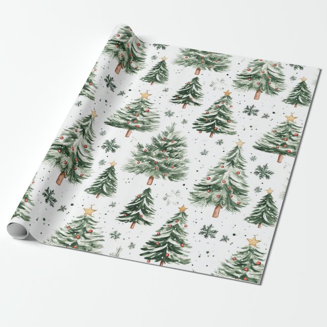 Weihnachtsbaume Whimsikisches Muster Geschenkpapier (Ungerollt)