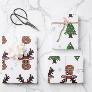 Weihnachtsbäume Winterrennen Weihnachtsschneeflock Geschenkpapier Set