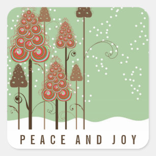Weihnachtsbäume Winterschnee Frieden & Joy Urlaub Quadratischer Aufkleber