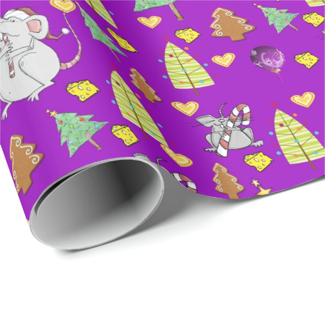 Weihnachtsbäume Wrapping Papier Maus Lila Käse Geschenkpapier (Rolleneckpunkt)