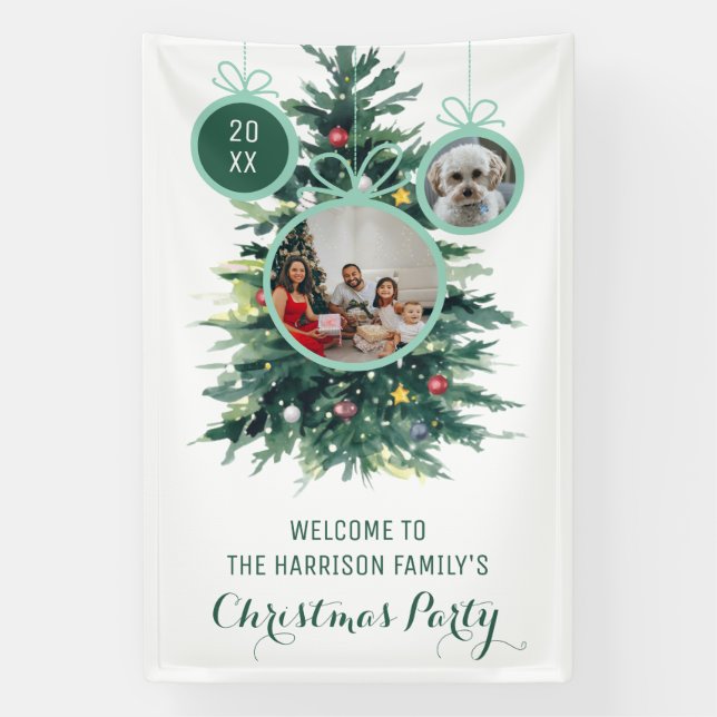 Weihnachtsbäume Xmas Bälle formen zwei Fotos Banner (Vertikal)
