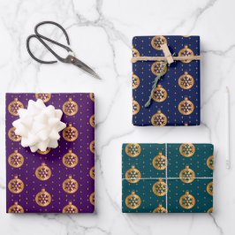 Weihnachtsbaumeln auf Lila, Marine und Aquamarin Geschenkpapier Set
