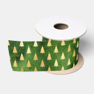 Weihnachtsbaumen aus Gold auf Grün Satinband