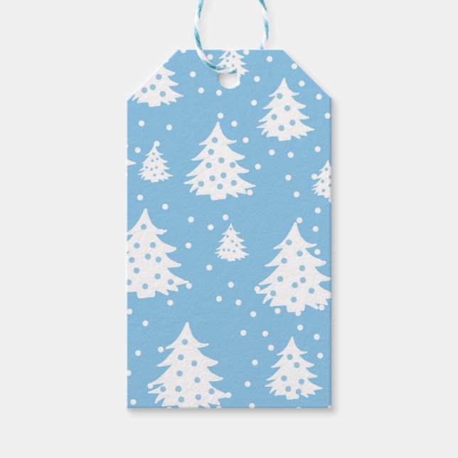 Weihnachtsbaumen Blaues Muster Geschenkanhänger (Vorderseite)