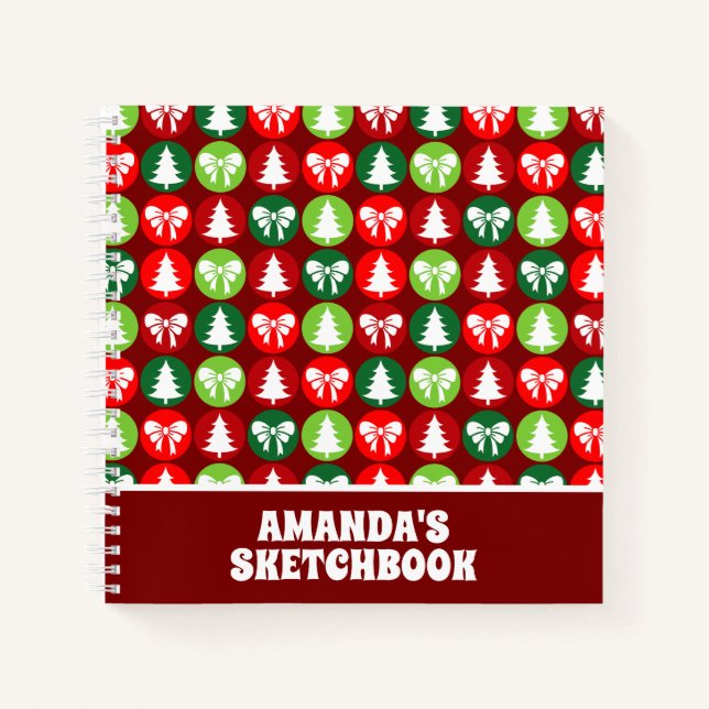 Weihnachtsbaumen & Bows Kinderskizze Notizbuch (Vorderseite)