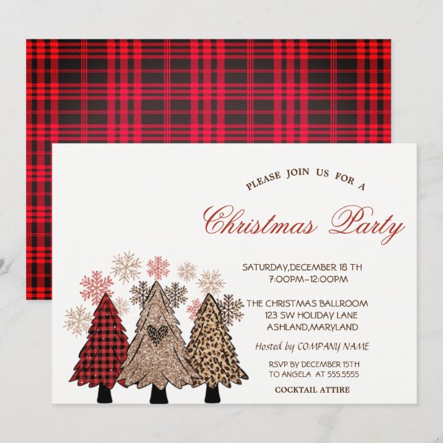 Weihnachtsbaumen Buffalo Kariertes Corporate Party Einladung (Vorne/Hinten)