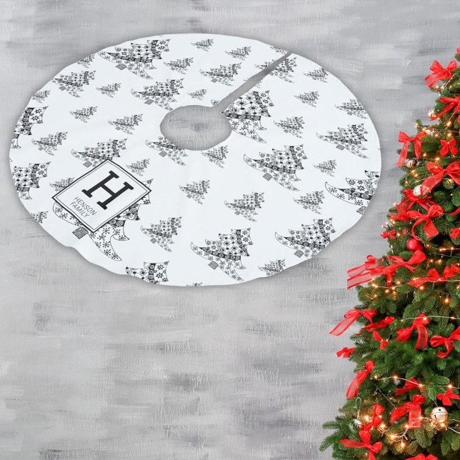 Weihnachtsbaumen Doodle Muster Monogram Polyester Weihnachtsbaumdecke (Von Creator hochgeladen)