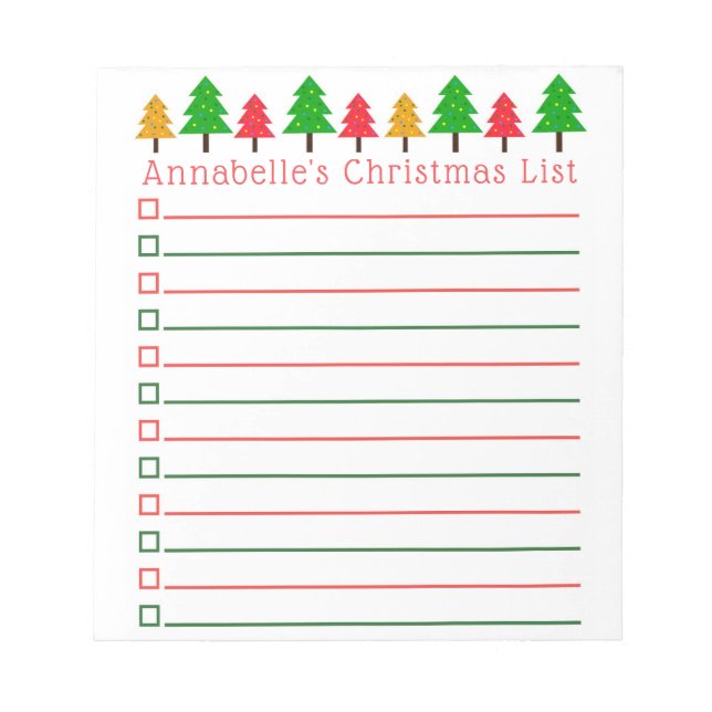 Weihnachtsbaumen Einkaufsliste personalisieren Not Notizblock (Vorderseite)