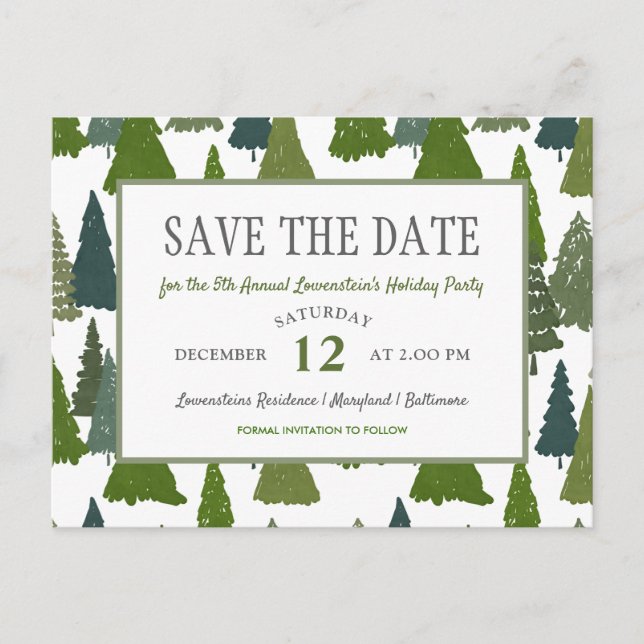 Weihnachtsbaumen | Feiertag Save the Date  Ankündigungspostkarte (Vorderseite)