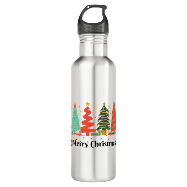 Weihnachtsbaumen frohe Weihnachten Edelstahlflasche (Vorderseite)