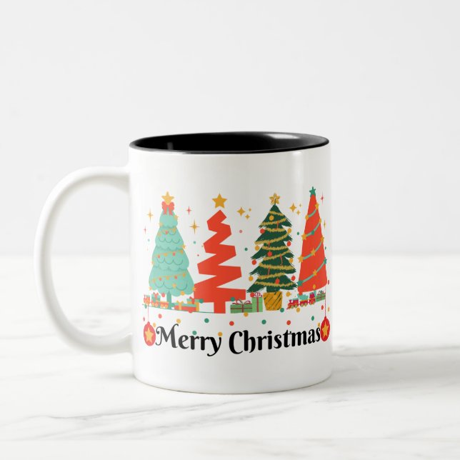 Weihnachtsbaumen frohe Weihnachten Zweifarbige Tasse (Links)