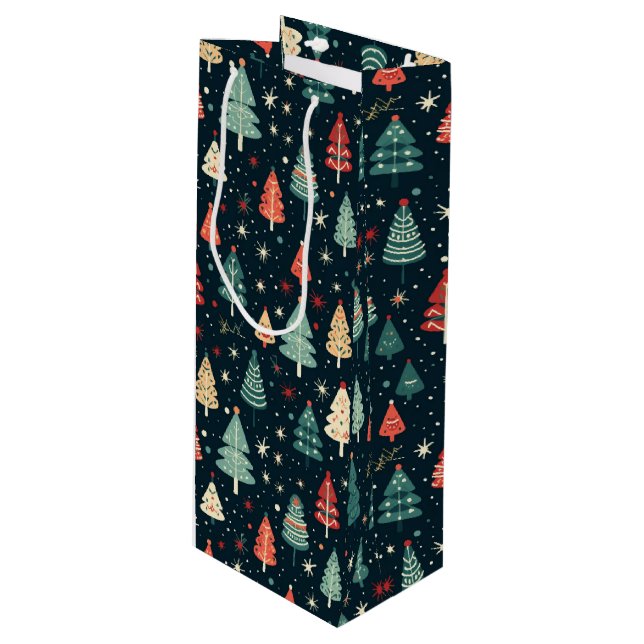 Weihnachtsbaumen Geschenktüte Für Weinflaschen (Vorderseite Schrägansicht)