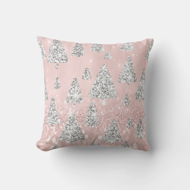 Weihnachtsbaumen Glitzer Silver Gray Winter Rose Kissen (Vorderseite)