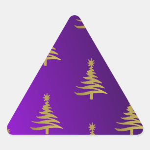 Weihnachtsbaumen Gold auf Lila Dreieckiger Aufkleber