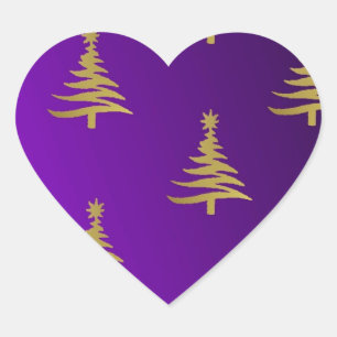 Weihnachtsbaumen Gold auf Lila Herz-Aufkleber