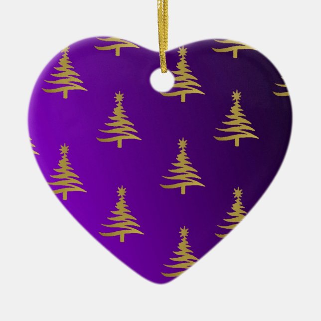 Weihnachtsbaumen Gold auf Lila Keramikornament (Vorne)