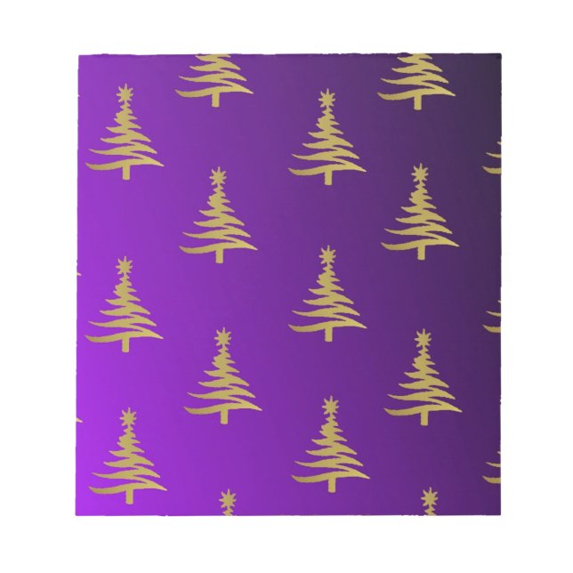 Weihnachtsbaumen Gold auf Lila Notizblock (Vorderseite)