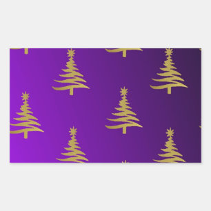 Weihnachtsbaumen Gold auf Lila Rechteckiger Aufkleber
