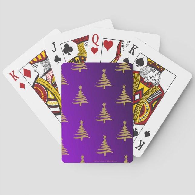 Weihnachtsbaumen Gold auf Lila Spielkarten (Rückseite)