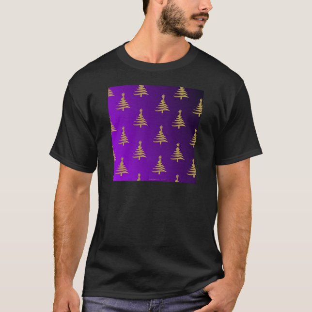 Weihnachtsbaumen Gold auf Lila T-Shirt (Vorderseite)