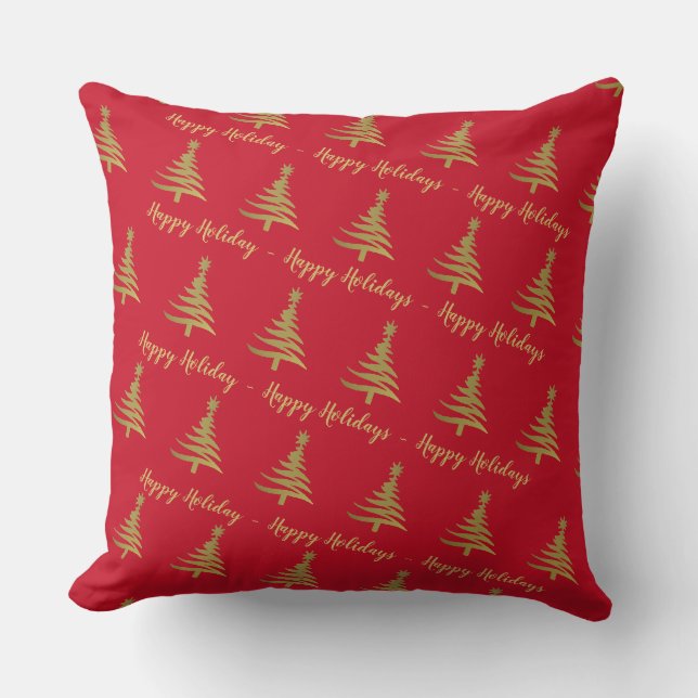 Weihnachtsbaumen Gold auf Red Throw Kissen (Vorderseite)