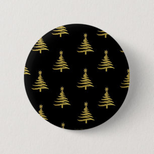Weihnachtsbaumen Gold auf schwarz Button