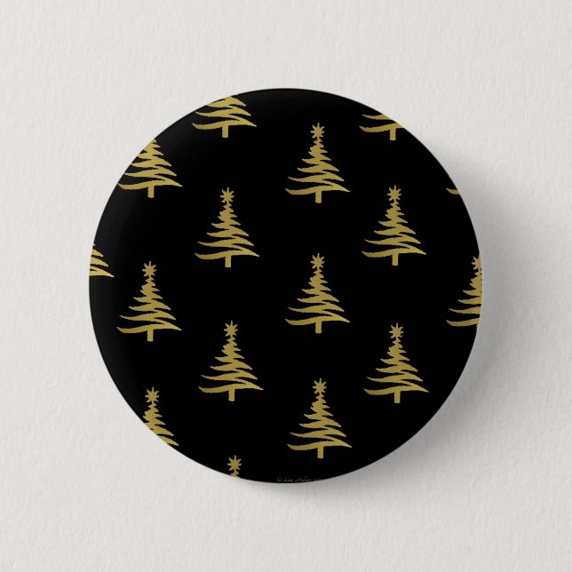 Weihnachtsbaumen Gold auf schwarz Button (Vorderseite)
