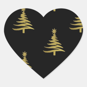 Weihnachtsbaumen Gold auf schwarz Herz-Aufkleber