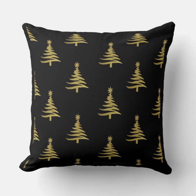 Weihnachtsbaumen Gold auf schwarz Kissen (Vorderseite)
