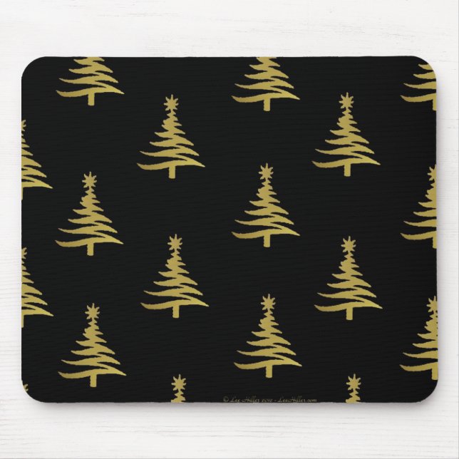 Weihnachtsbaumen Gold auf schwarz Mousepad (Vorne)