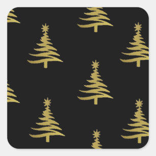 Weihnachtsbaumen Gold auf schwarz Quadratischer Aufkleber