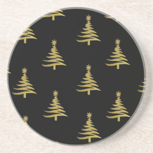 Weihnachtsbaumen Gold auf schwarz Sandstein Untersetzer