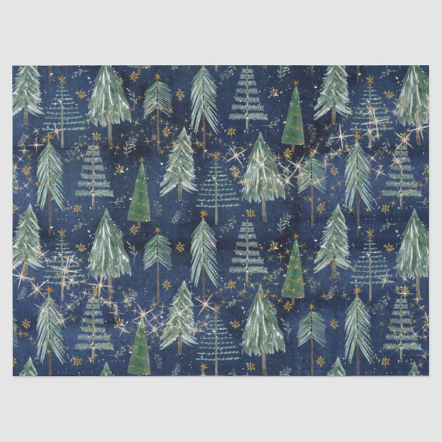 Weihnachtsbaumen Gold Twinkle Stars Navy Blue Wood Seidenpapier (Vorderseite)