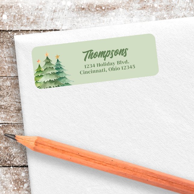 Weihnachtsbaumen Grüne Rücksendeadresse (Christmas trees green retro style return address labels.)