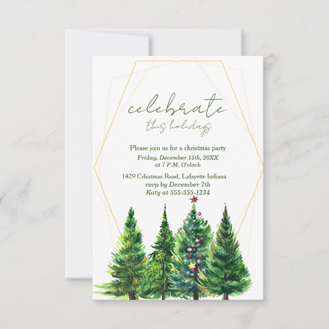 Weihnachtsbaumen in Aquarellen Party Einladung (Vorderseite)