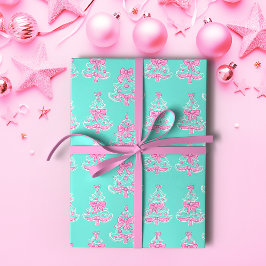 Weihnachtsbaumen in Rosa und Minze Coquette Geschenkpapier