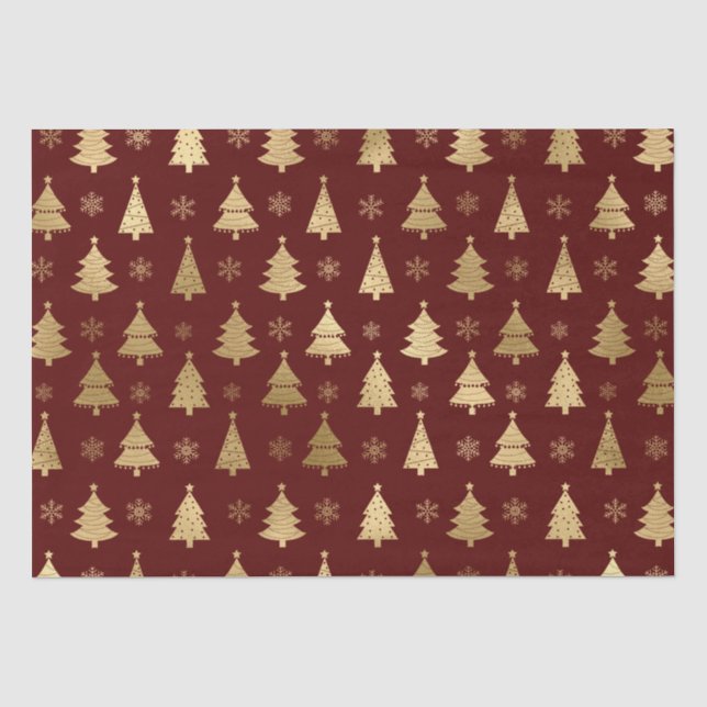 Weihnachtsbaumen in Rot und Gold Foil Seidenpapier (Vorderseite)