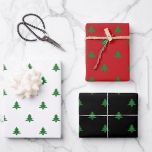 Weihnachtsbaumen niedliches Schwarz-Weiß-Muster Geschenkpapier Set