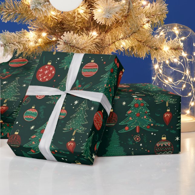 Weihnachtsbaumen Ornamente Dunkle grüne Weihnachte Geschenkpapier (Feiertage)