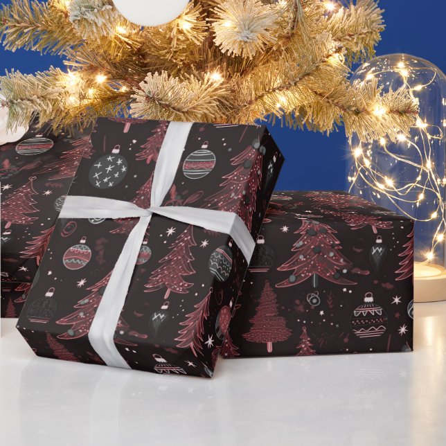 Weihnachtsbaumen Ornamente Schwarzes Weihnachtsfes Geschenkpapier (Feiertage)