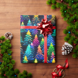 Weihnachtsbaumen Rainbow Neon Geschenkpapier