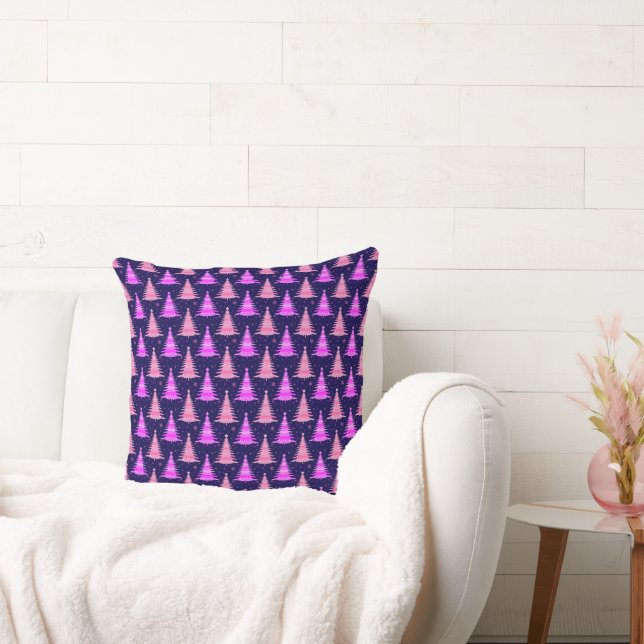 Weihnachtsbaumen Rosa blaues Muster Design Kissen (Liege)