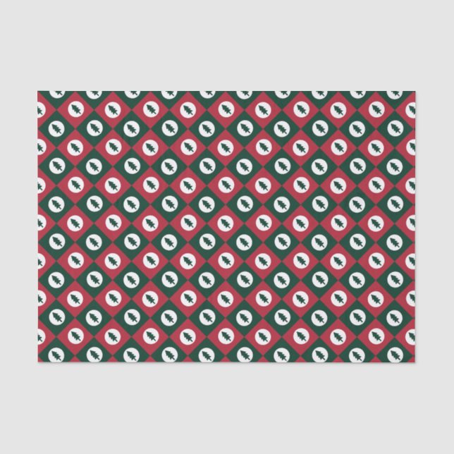 Weihnachtsbaumen Rot Grün und Weiß Muster Seidenpapier (Vorderseite)