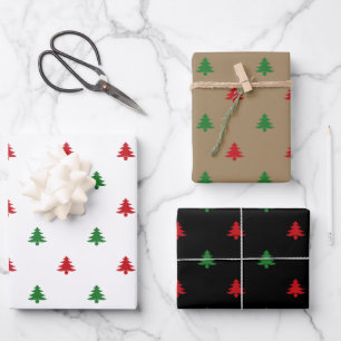 Weihnachtsbaumen, rot-grüne geschenkpapier set
